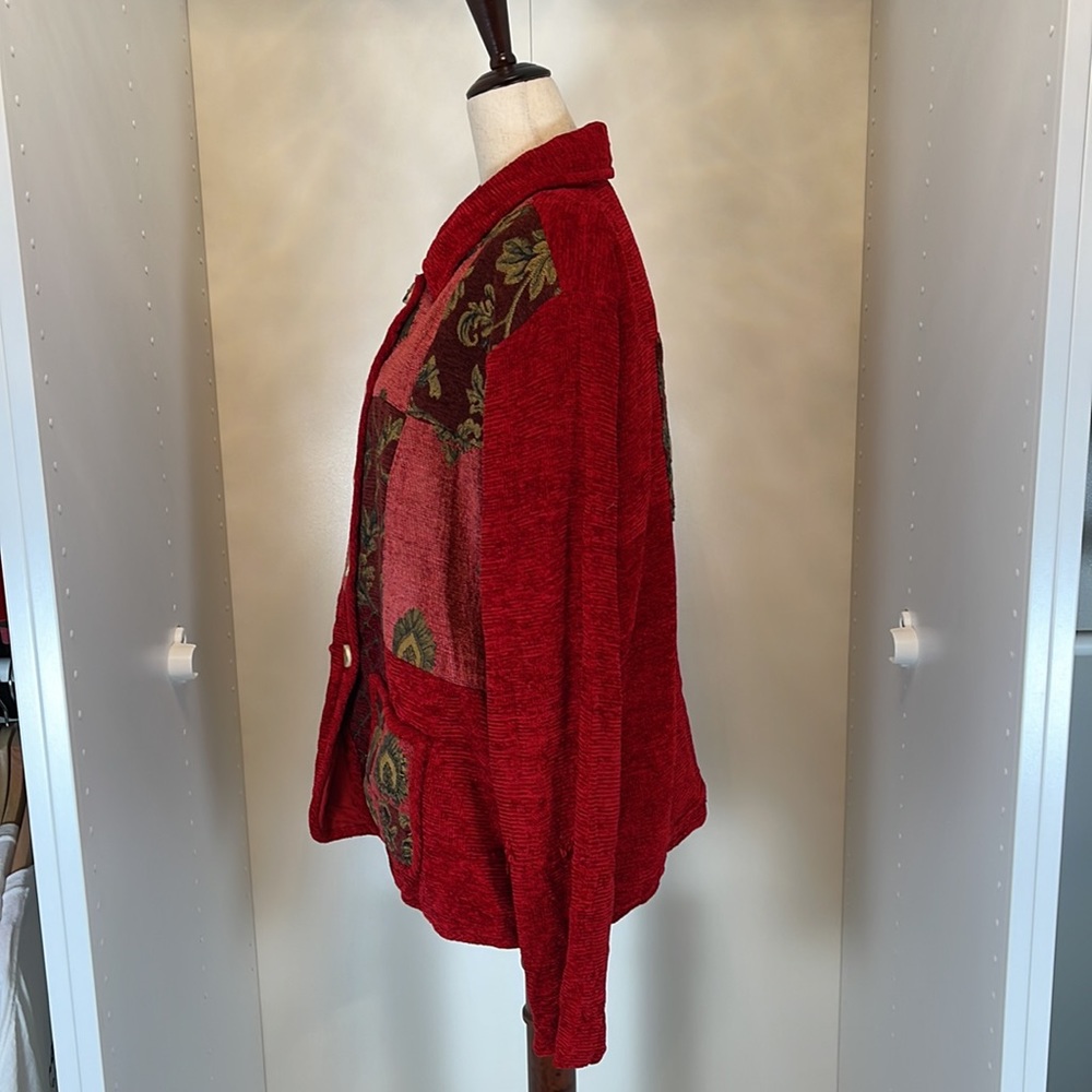 Coldwater Creek Red Patchwork Button Jacket Size … - image 2